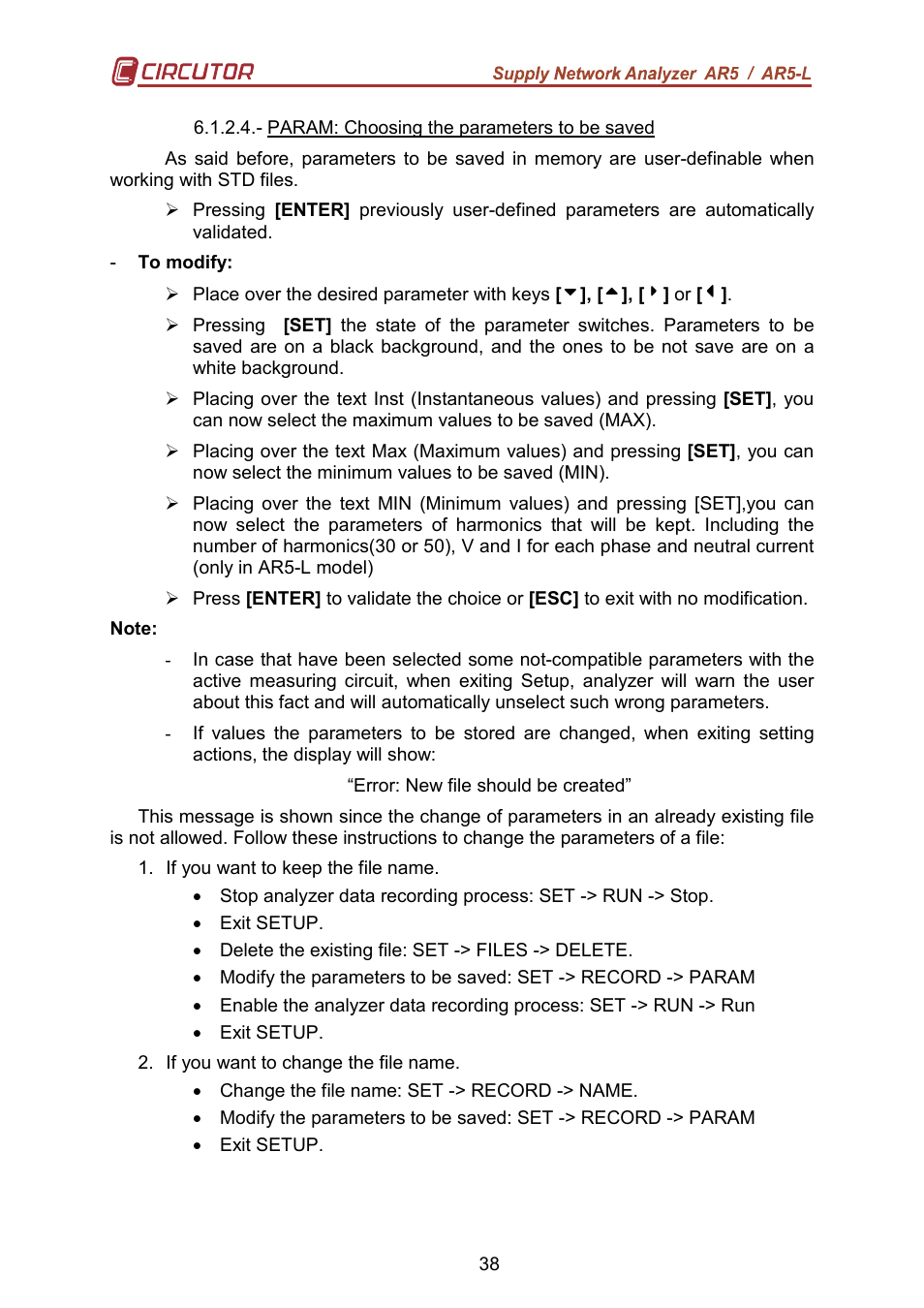 CIRCUTOR AR5L Series User Manual | Page 38 / 52