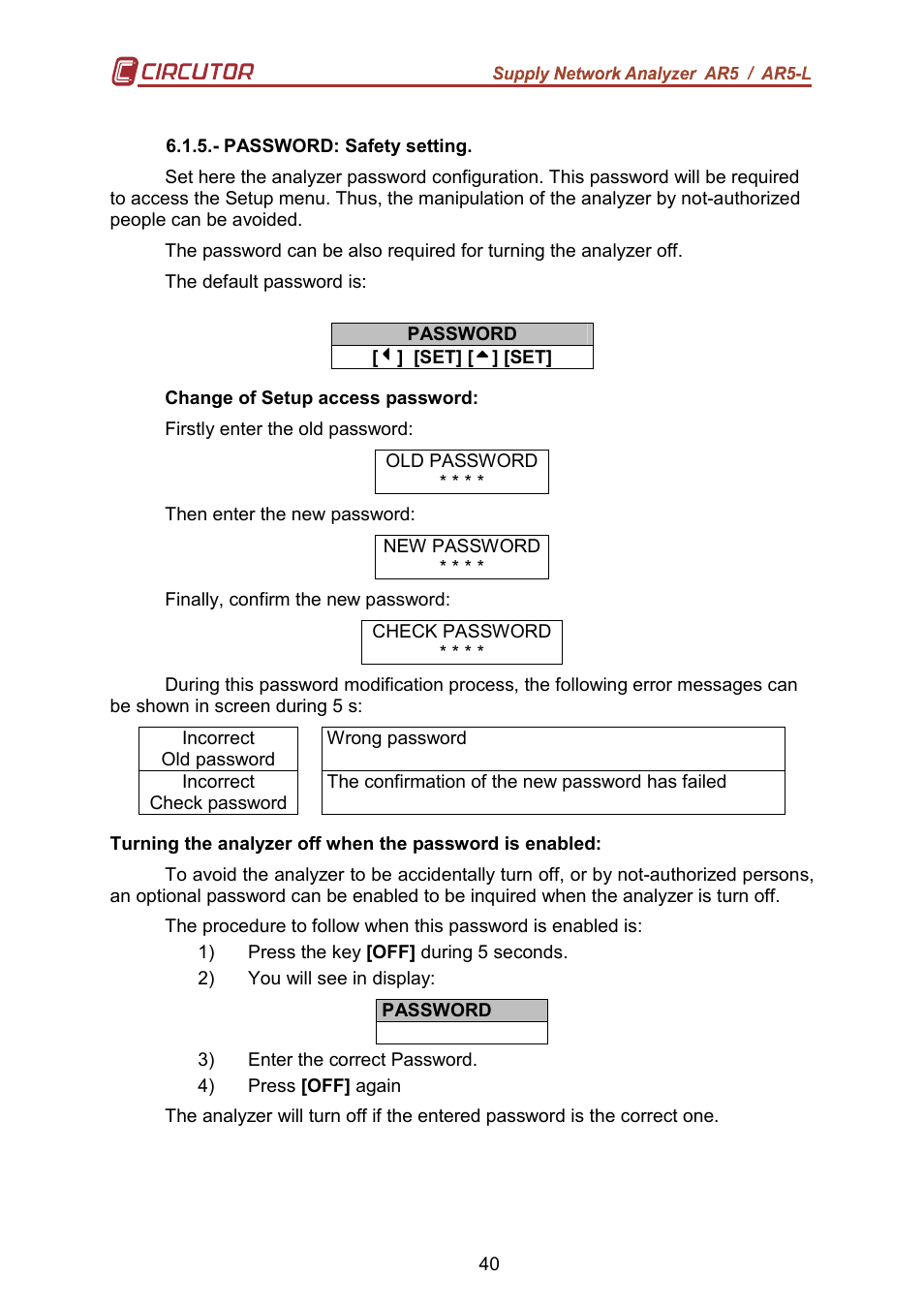 CIRCUTOR AR5L Series User Manual | Page 40 / 52
