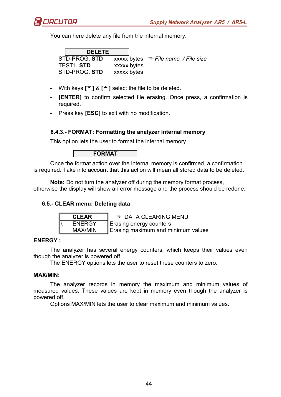 CIRCUTOR AR5L Series User Manual | Page 44 / 52