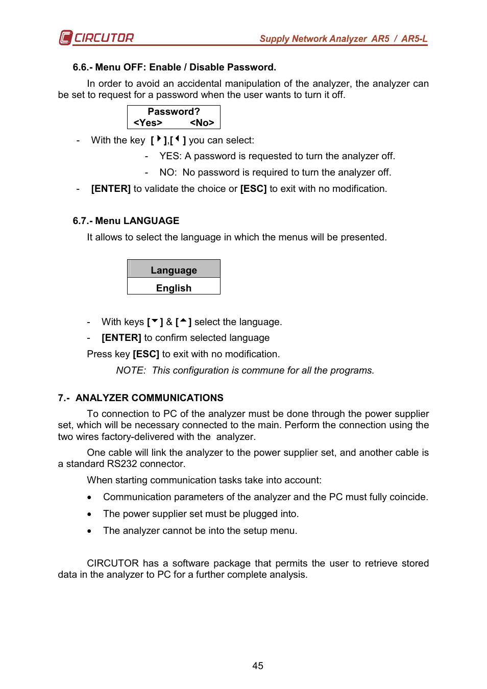 CIRCUTOR AR5L Series User Manual | Page 45 / 52