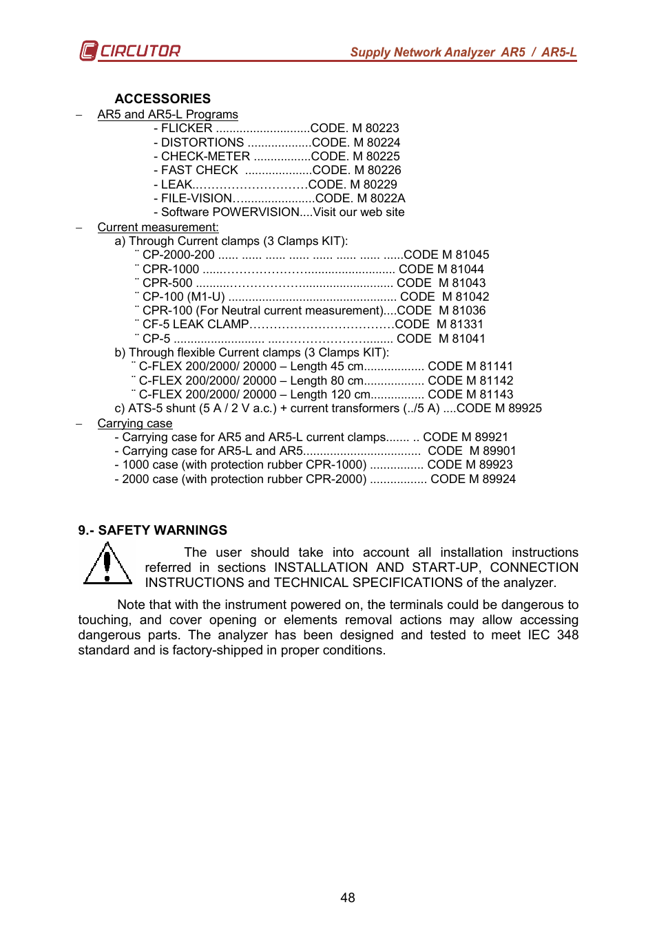 CIRCUTOR AR5L Series User Manual | Page 48 / 52