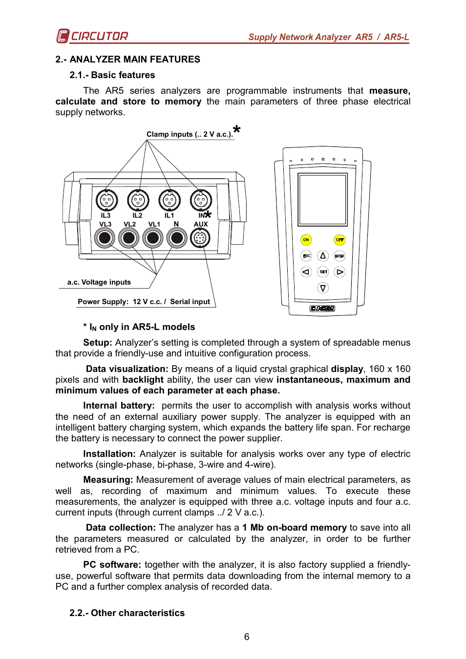 CIRCUTOR AR5L Series User Manual | Page 6 / 52
