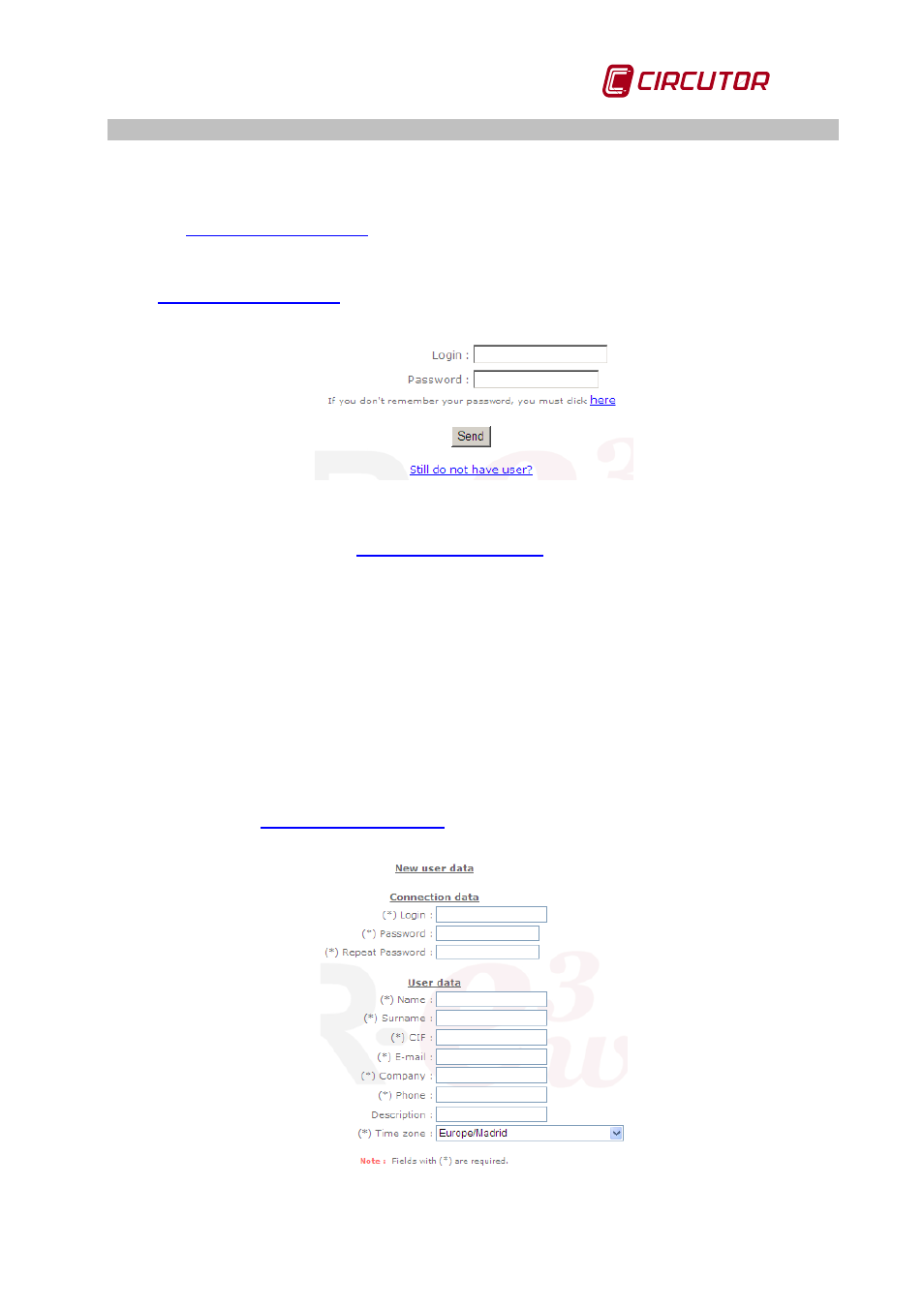 Connection and registration in cir-e³ web, Accessing cir-e3 web, Registration | Onnection and registration in | CIRCUTOR CIRe3 Series User Manual | Page 17 / 50