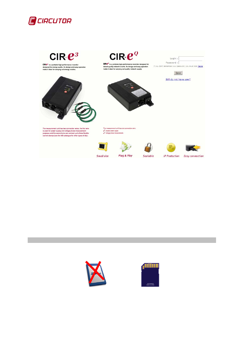 Connect, Exit, Send to web | Sd card insertion, Card insertion | CIRCUTOR CIRe3 Series User Manual | Page 26 / 50
