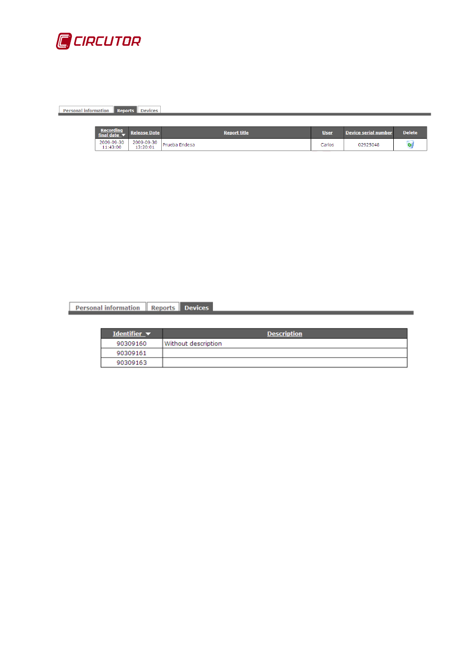 List of devices, Parameters selection menu | CIRCUTOR CIRe3 Series User Manual | Page 38 / 50