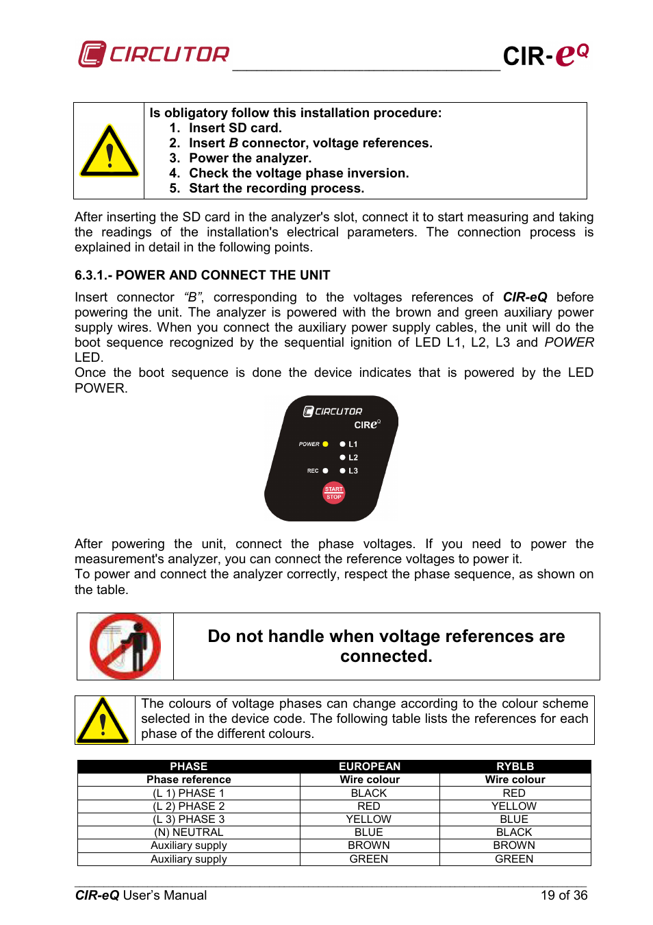 Power and connect the unit | CIRCUTOR CIReQ User Manual | Page 19 / 36