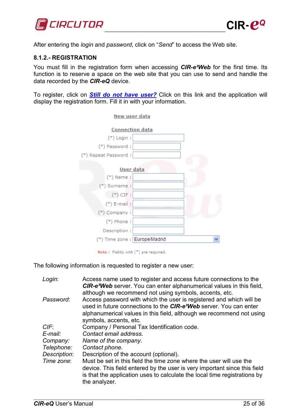 Registration | CIRCUTOR CIReQ User Manual | Page 25 / 36