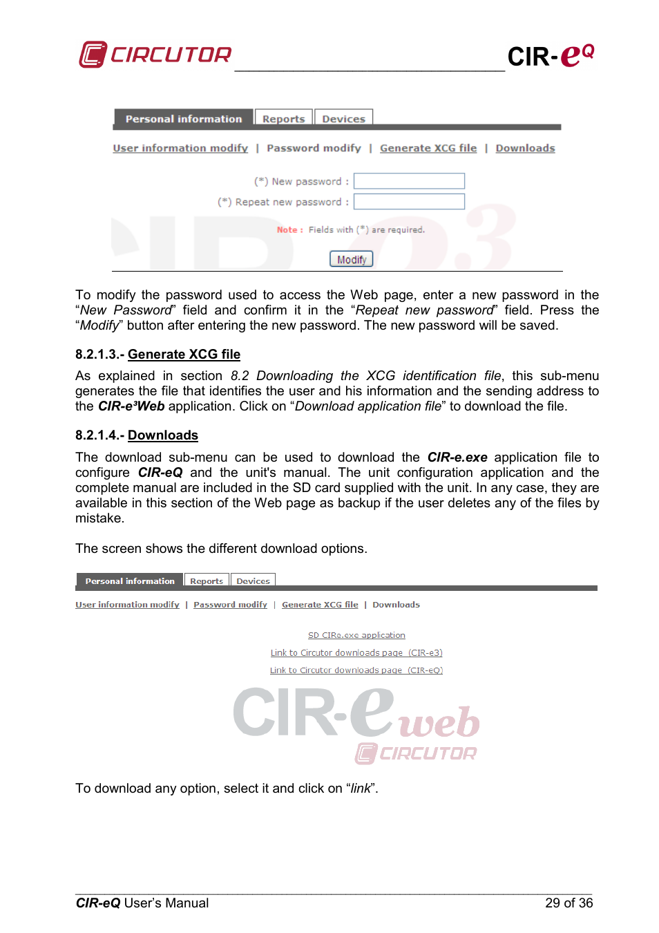 Generate xcg file, Downloads | CIRCUTOR CIReQ User Manual | Page 29 / 36