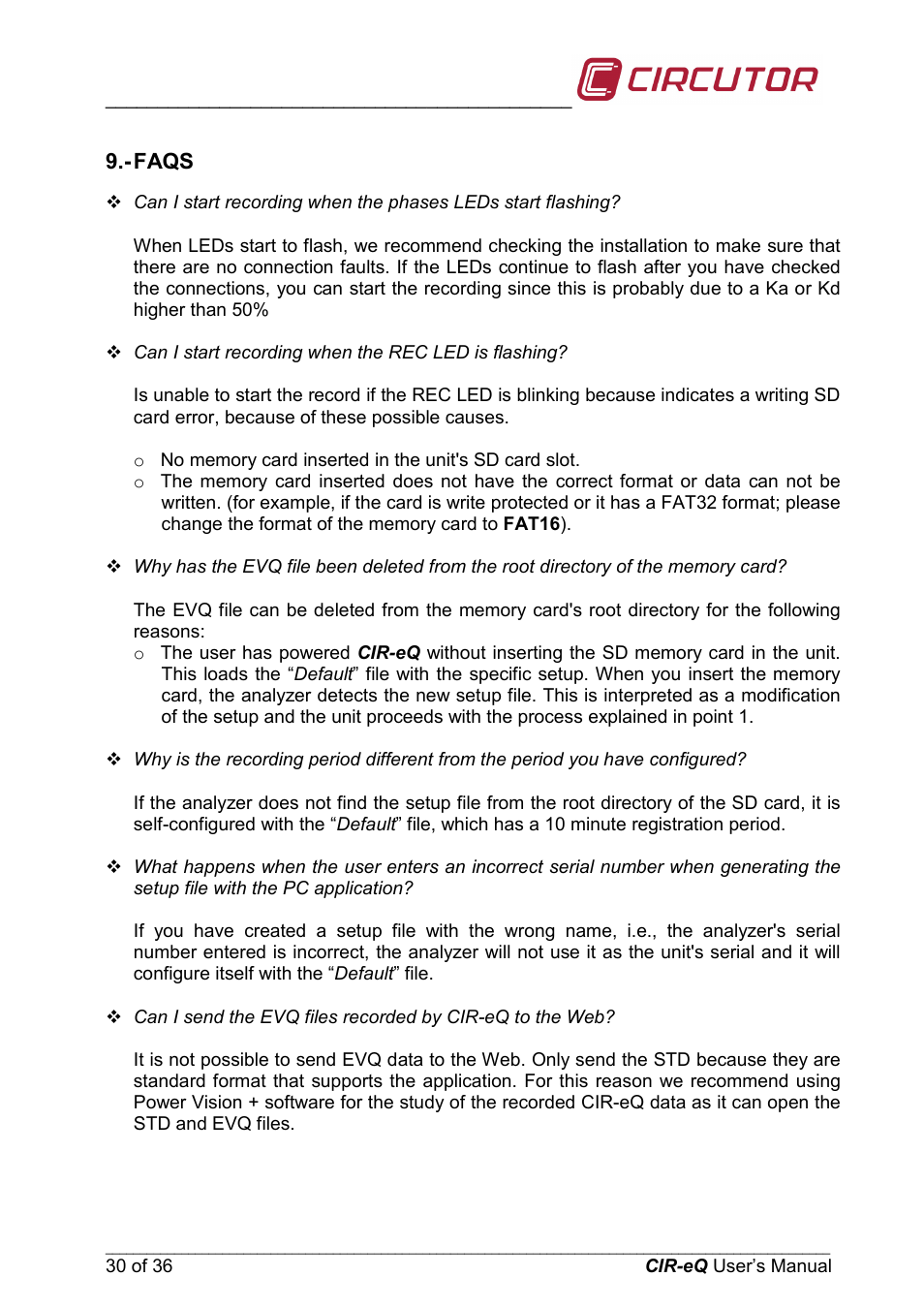 Faqs | CIRCUTOR CIReQ User Manual | Page 30 / 36