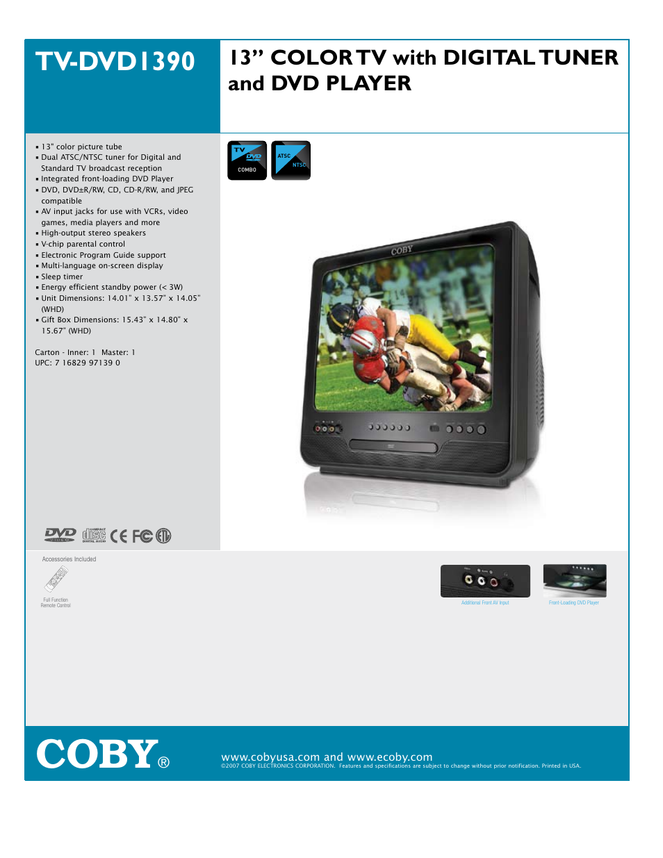 COBY electronic TV-DVD1390 User Manual | 1 page