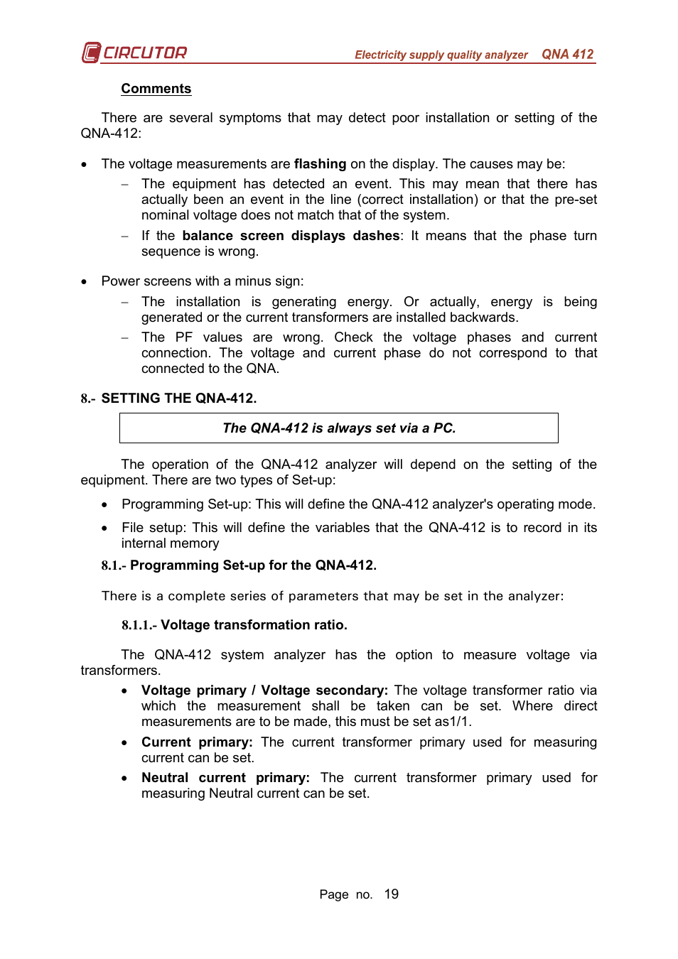 CIRCUTOR QNA-P Series User Manual | Page 20 / 36