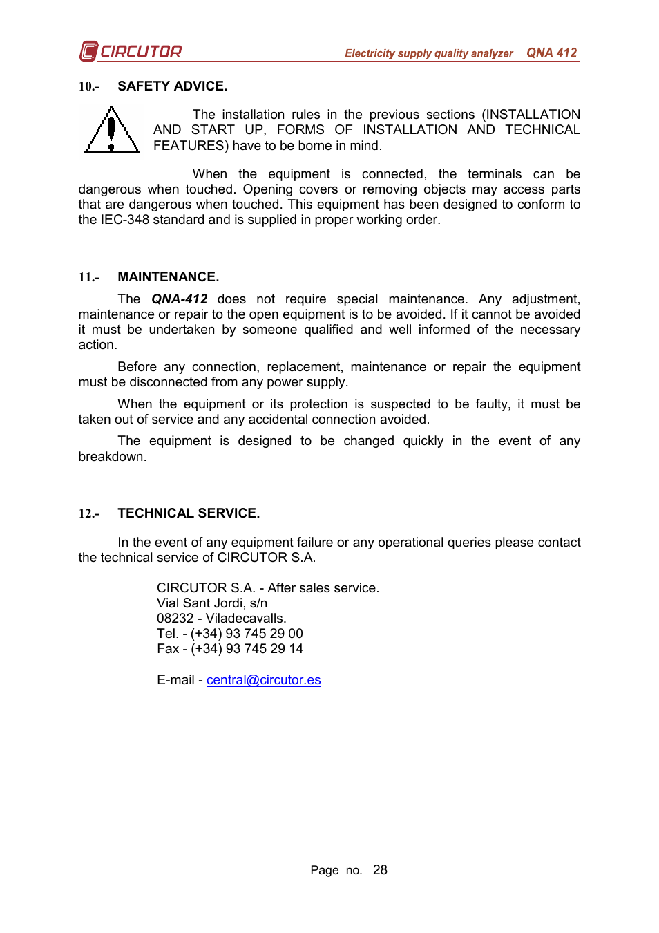 CIRCUTOR QNA-P Series User Manual | Page 29 / 36
