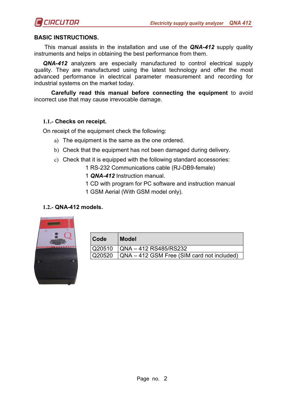 CIRCUTOR QNA-P Series User Manual | Page 3 / 36