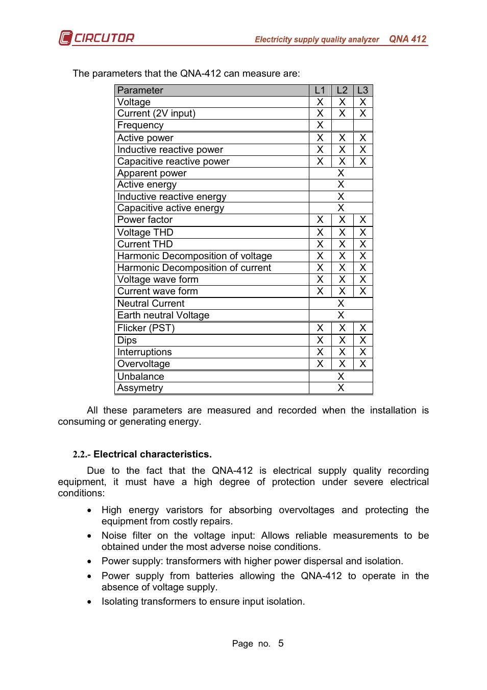 CIRCUTOR QNA-P Series User Manual | Page 6 / 36