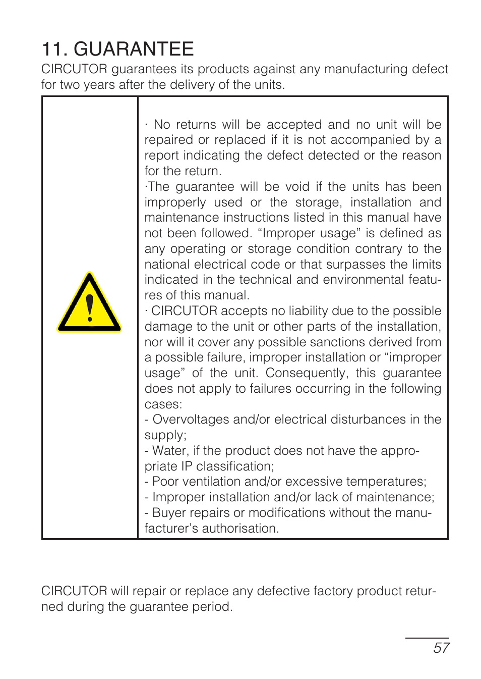 Guarantee | CIRCUTOR DHB Series User Manual | Page 57 / 58