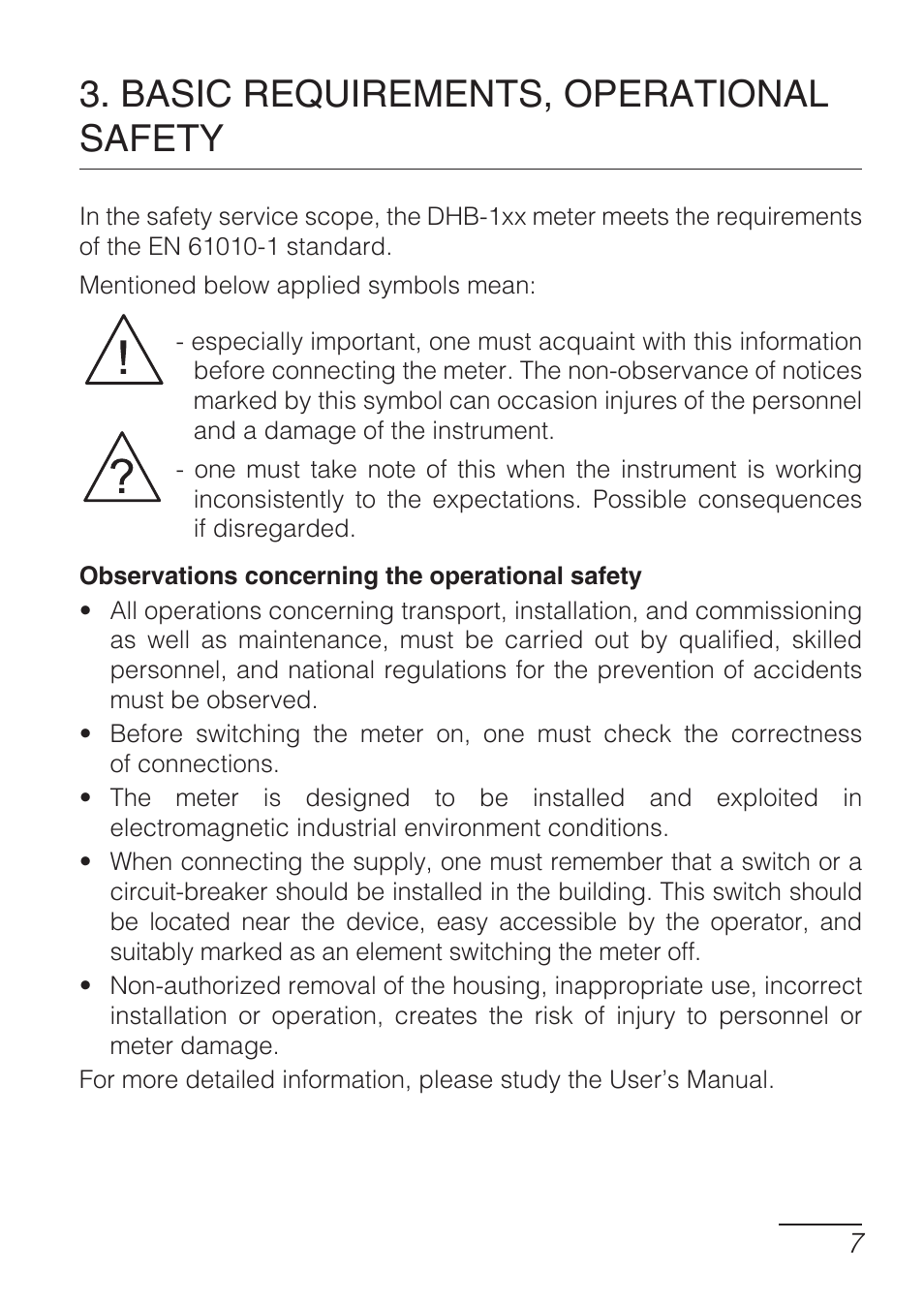 Basic requirements, operational safety | CIRCUTOR DHB Series User Manual | Page 7 / 58