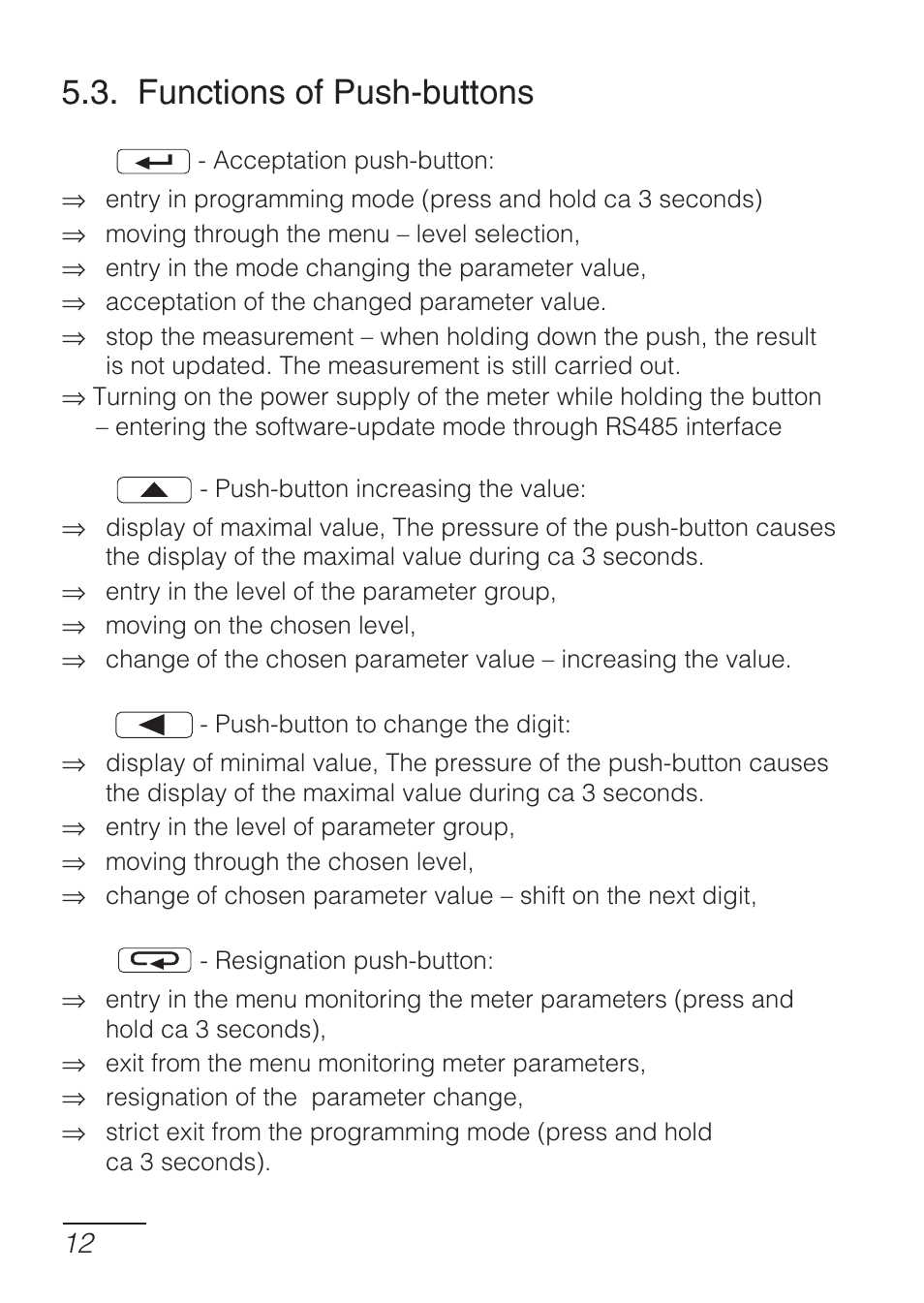 Functions of push-buttons | CIRCUTOR DHB Series User Manual | Page 12 / 46