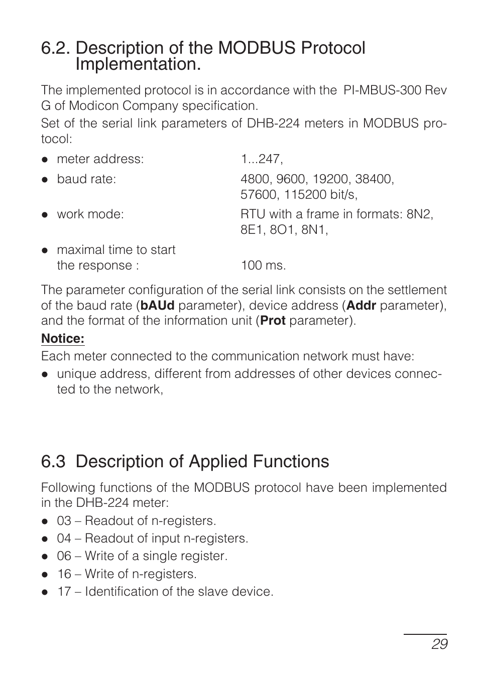 Description of the modbus protocol implementation, 3 description of applied functions | CIRCUTOR DHB Series User Manual | Page 29 / 46