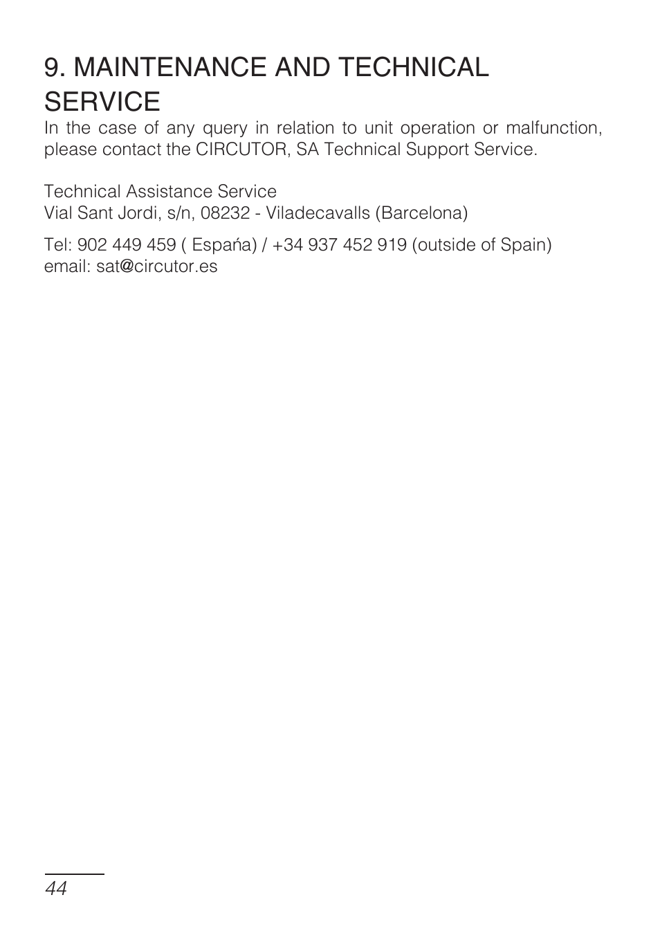 Maintenance and technical service | CIRCUTOR DHB Series User Manual | Page 44 / 46