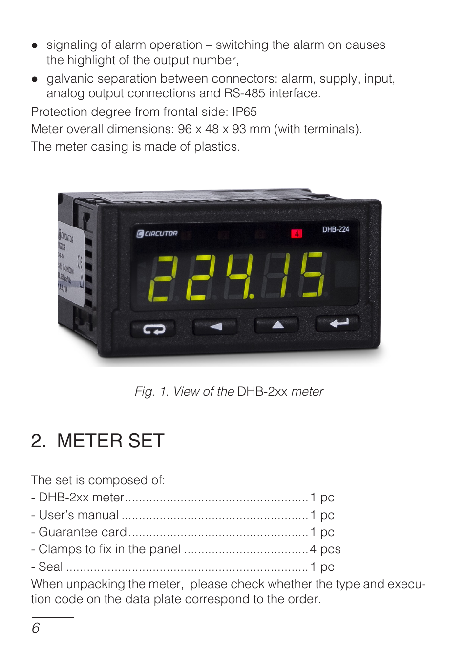 Meter set | CIRCUTOR DHB Series User Manual | Page 6 / 46