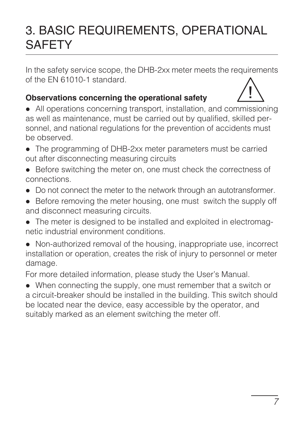 Basic requirements, operational safety | CIRCUTOR DHB Series User Manual | Page 7 / 46