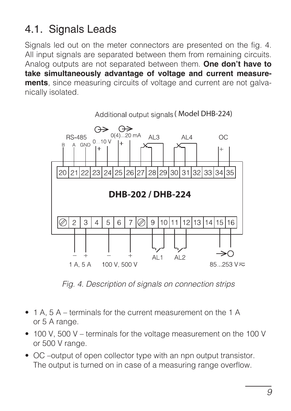 Signals leads | CIRCUTOR DHB Series User Manual | Page 9 / 46