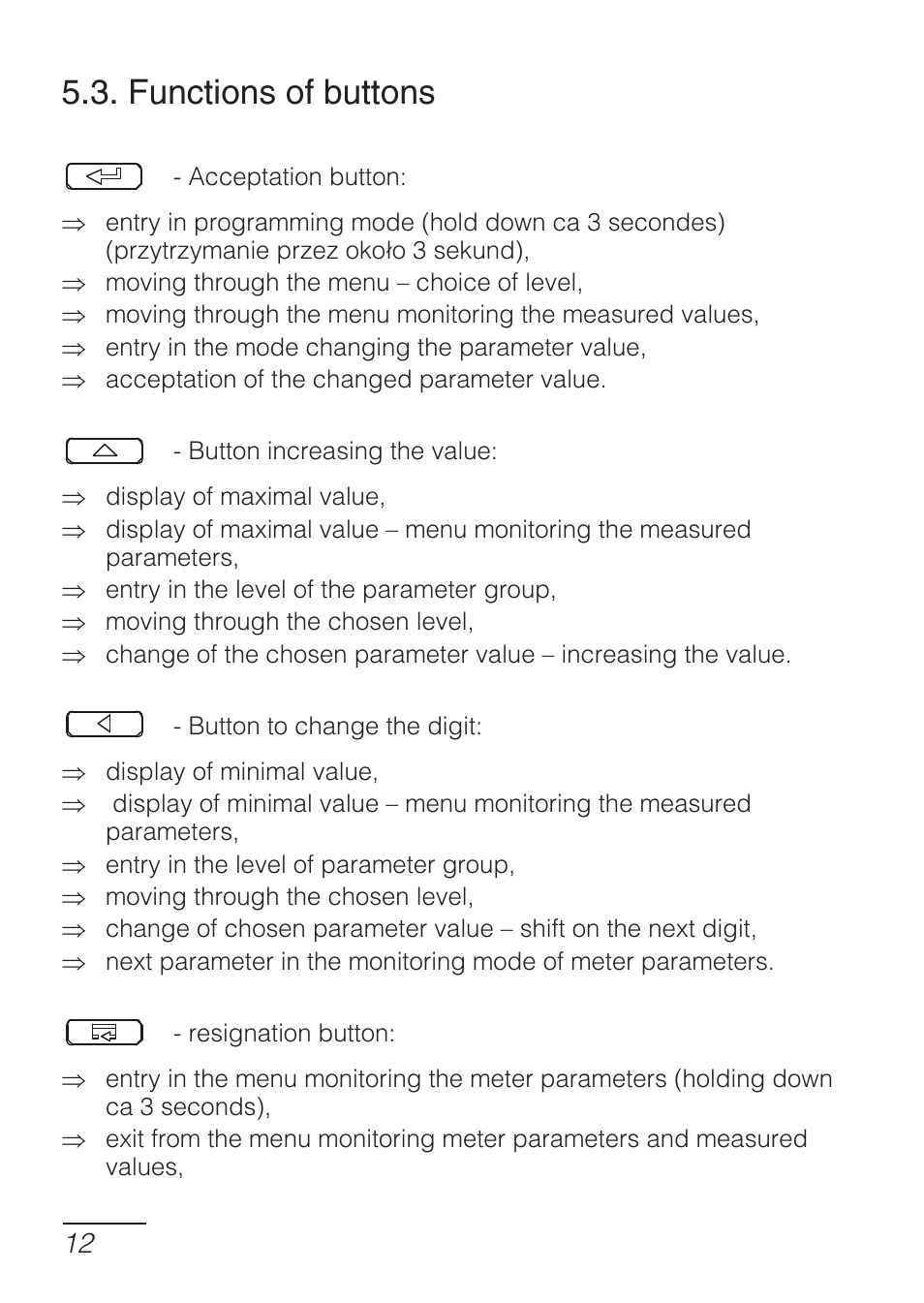 Functions of buttons | CIRCUTOR DHB Series User Manual | Page 12 / 54