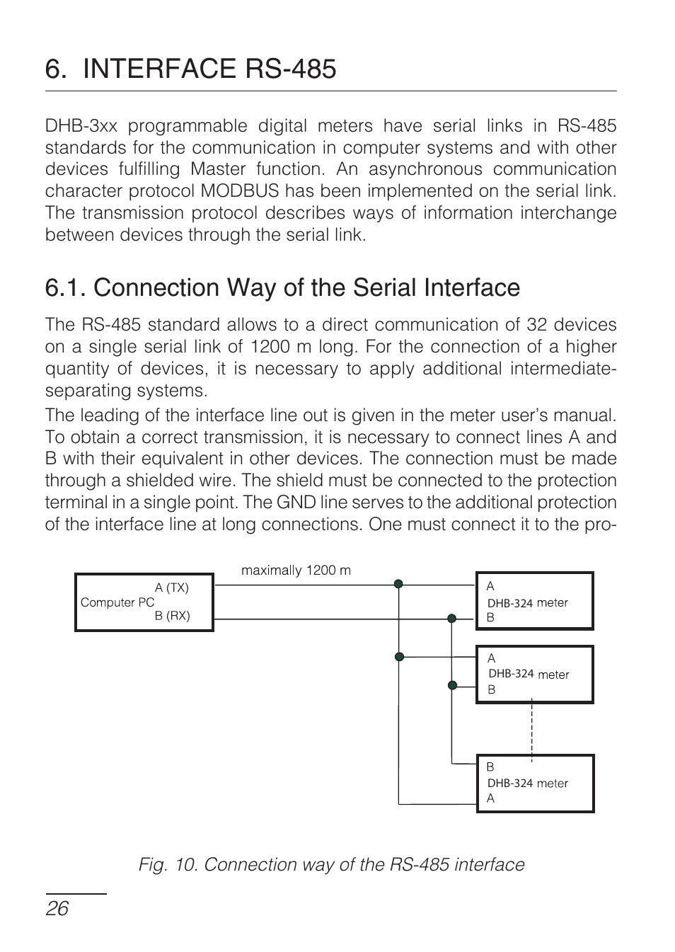 Interface rs-485, Connection way of the serial interface | CIRCUTOR DHB Series User Manual | Page 26 / 54