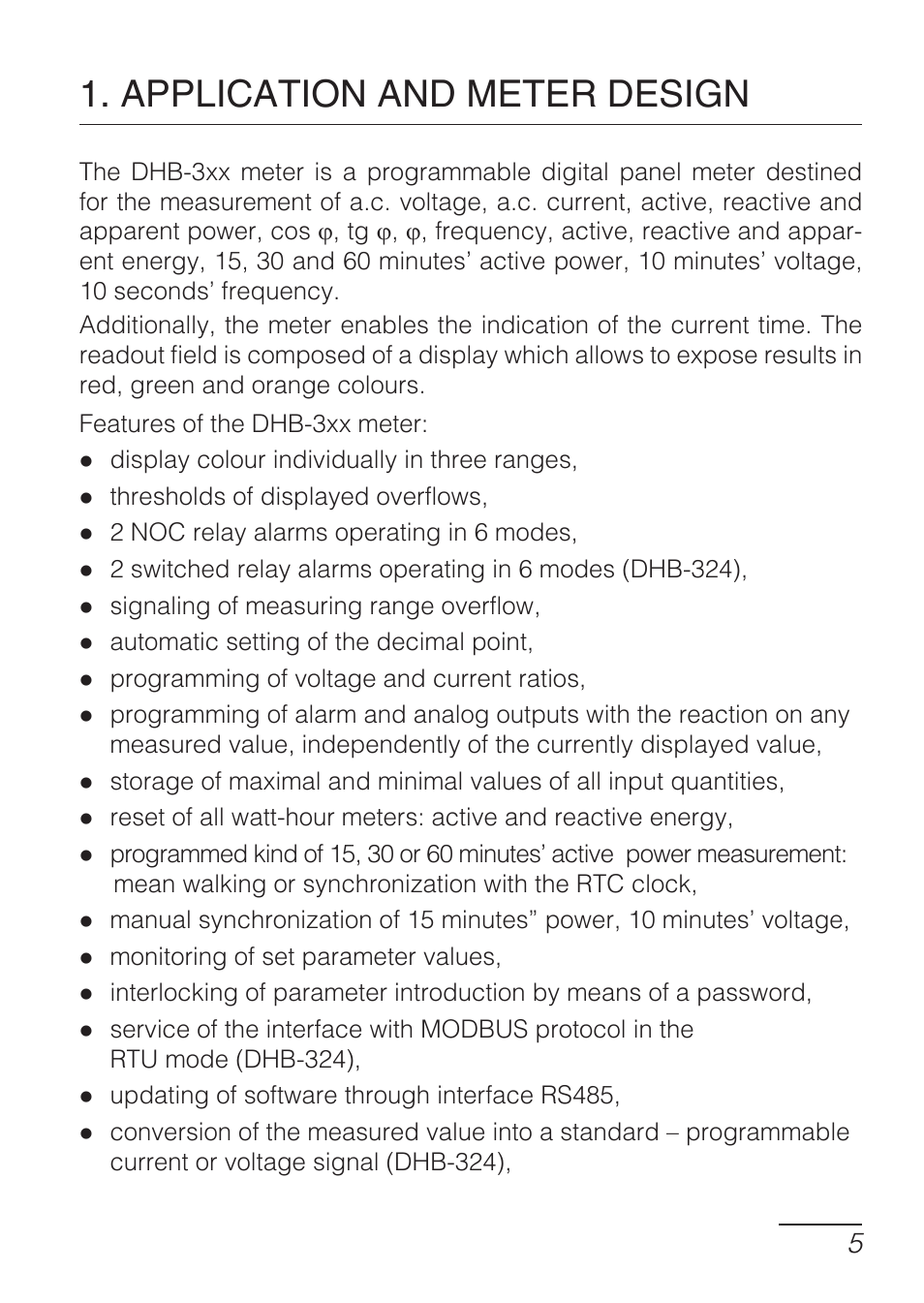Application and meter design | CIRCUTOR DHB Series User Manual | Page 5 / 54