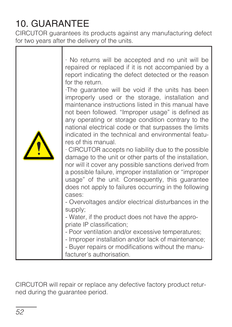 Guarantee | CIRCUTOR DHB Series User Manual | Page 52 / 54