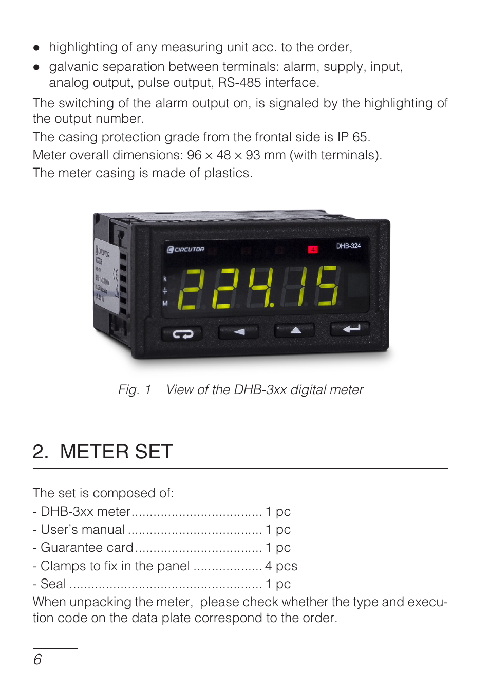 Meter set | CIRCUTOR DHB Series User Manual | Page 6 / 54