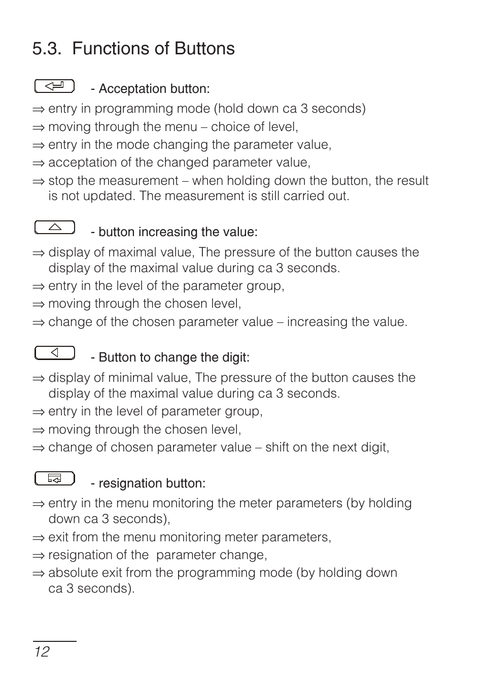 Functions of buttons | CIRCUTOR DHB Series User Manual | Page 12 / 50