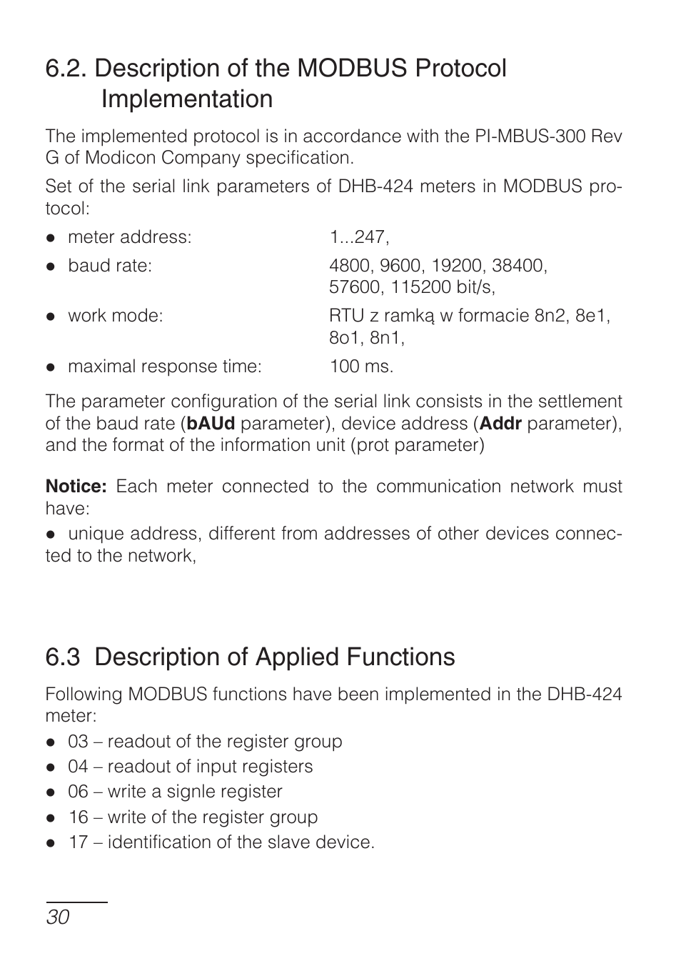 Description of the modbus protocol implementation, 3 description of applied functions | CIRCUTOR DHB Series User Manual | Page 30 / 50
