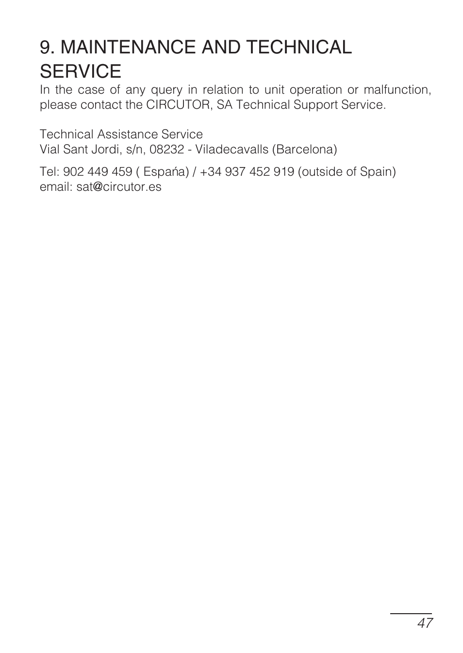 Maintenance and technical service | CIRCUTOR DHB Series User Manual | Page 47 / 50