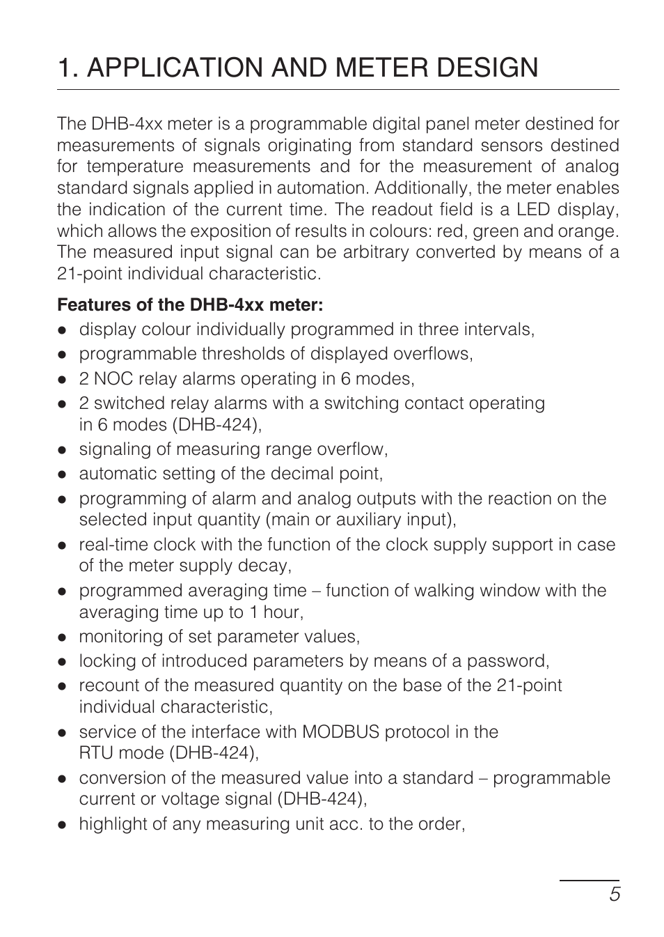 Application and meter design | CIRCUTOR DHB Series User Manual | Page 5 / 50