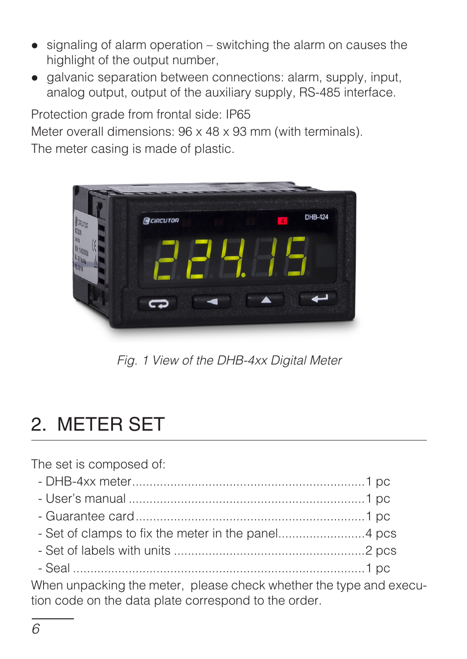Meter set | CIRCUTOR DHB Series User Manual | Page 6 / 50