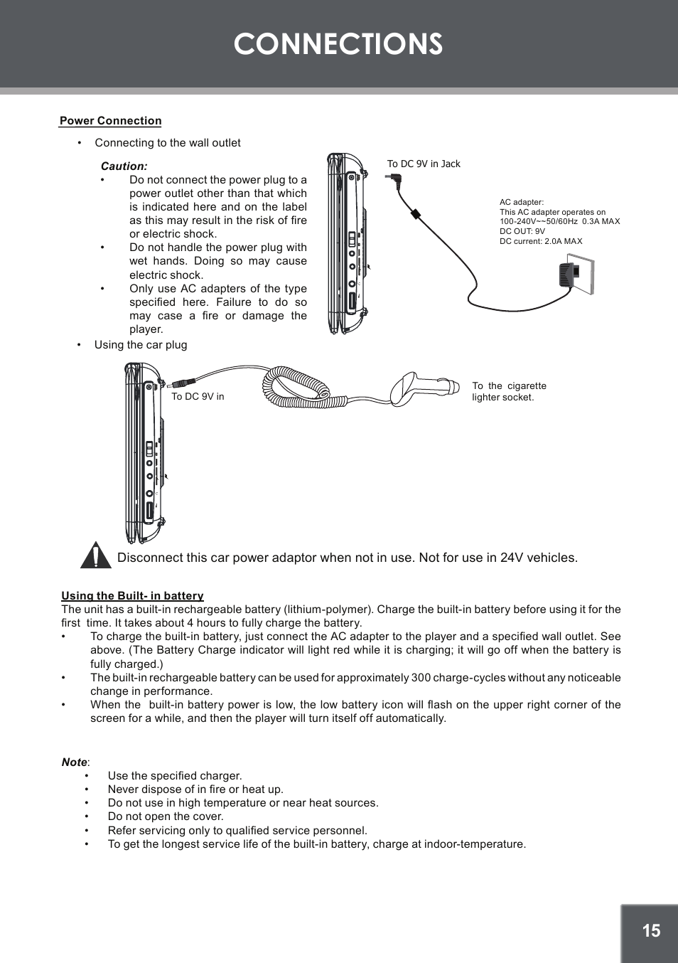 Remote control, Connections | COBY electronic TFDVD1029 User Manual | Page 15 / 28