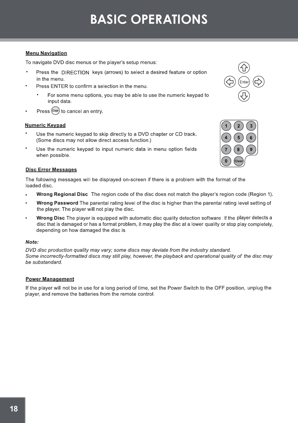 Basic operations | COBY electronic TFDVD1029 User Manual | Page 18 / 28