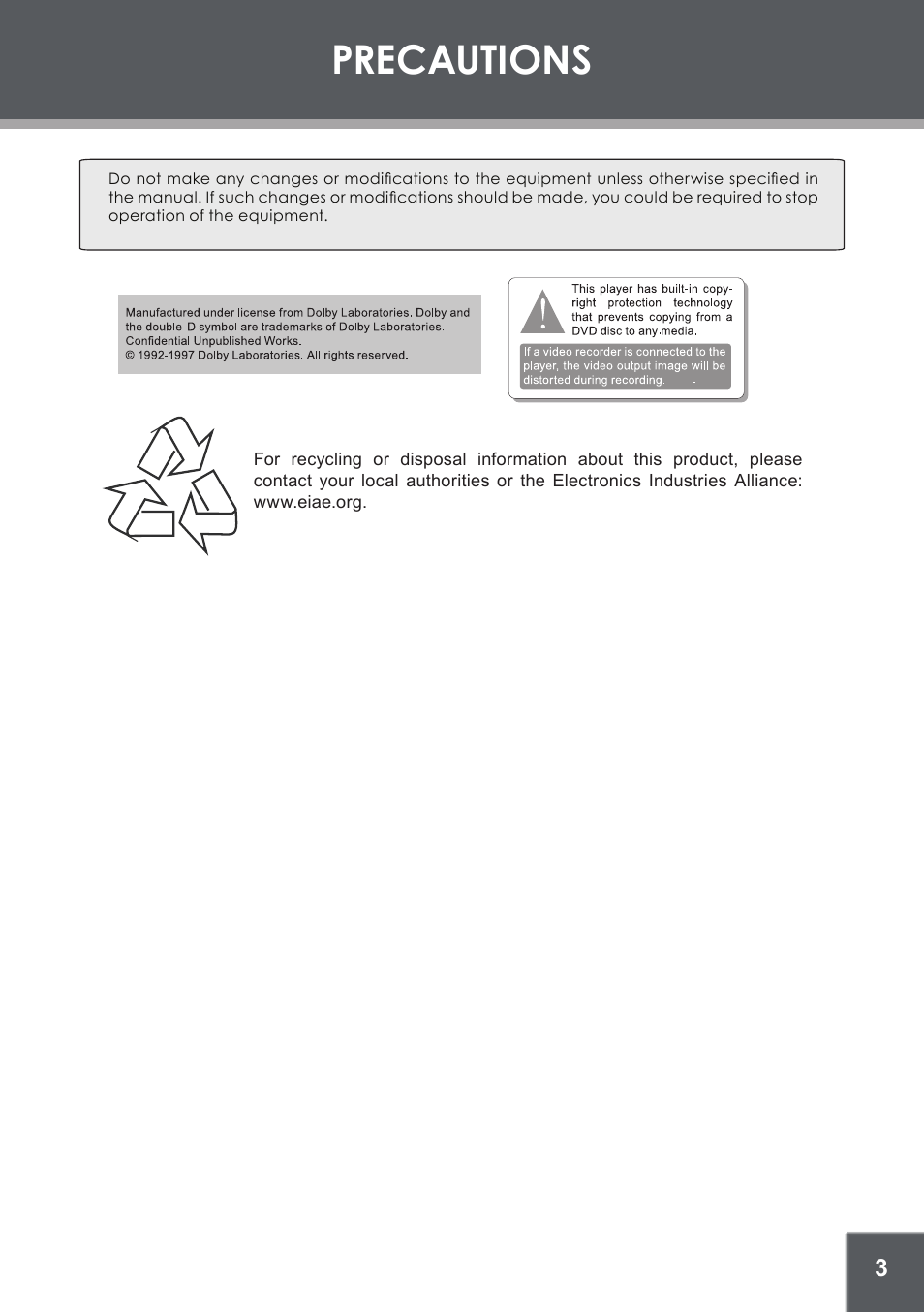 Precautions | COBY electronic TFDVD1029 User Manual | Page 3 / 28