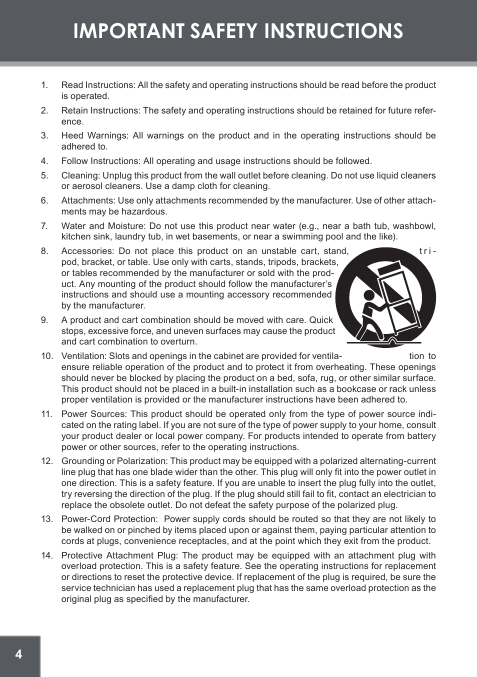 Important safety instructions | COBY electronic TFDVD1029 User Manual | Page 4 / 28