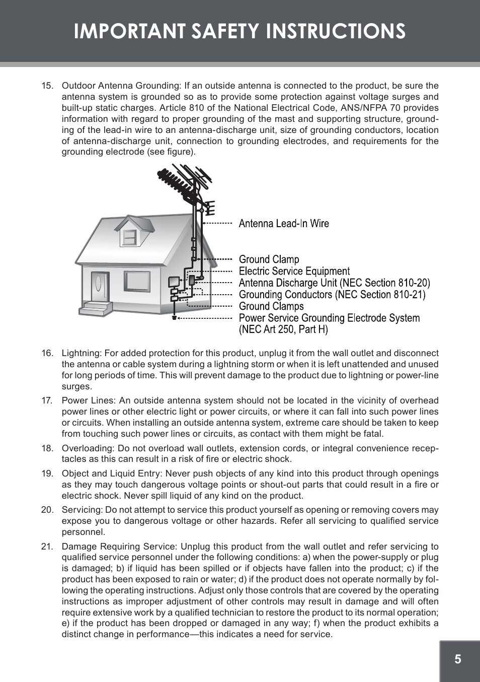 Important safety instructions | COBY electronic TFDVD1029 User Manual | Page 5 / 28