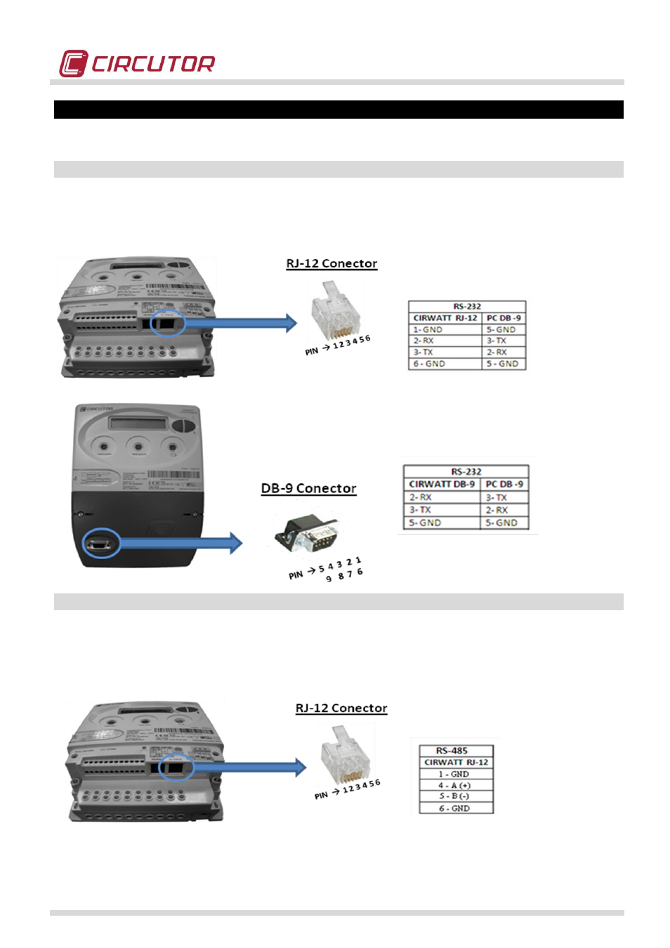 Communications, Rs-232 communication, Rs-485 communication | CIRCUTOR CIRWATT-B410T Series User Manual | Page 47 / 53