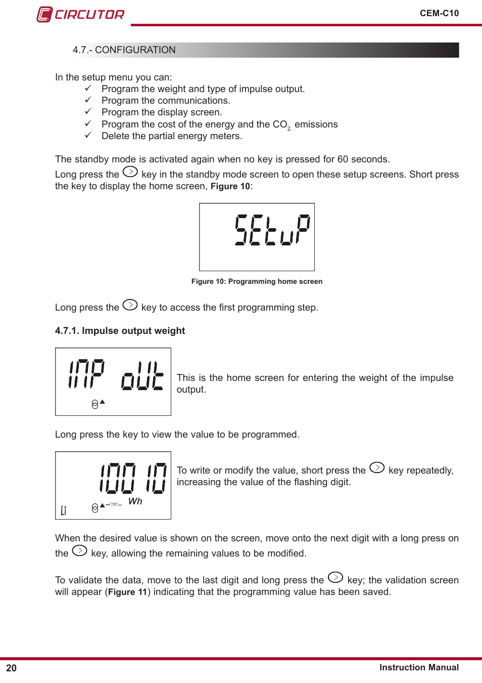 Impulse output weight | CIRCUTOR CEM-C10 series User Manual | Page 20 / 36