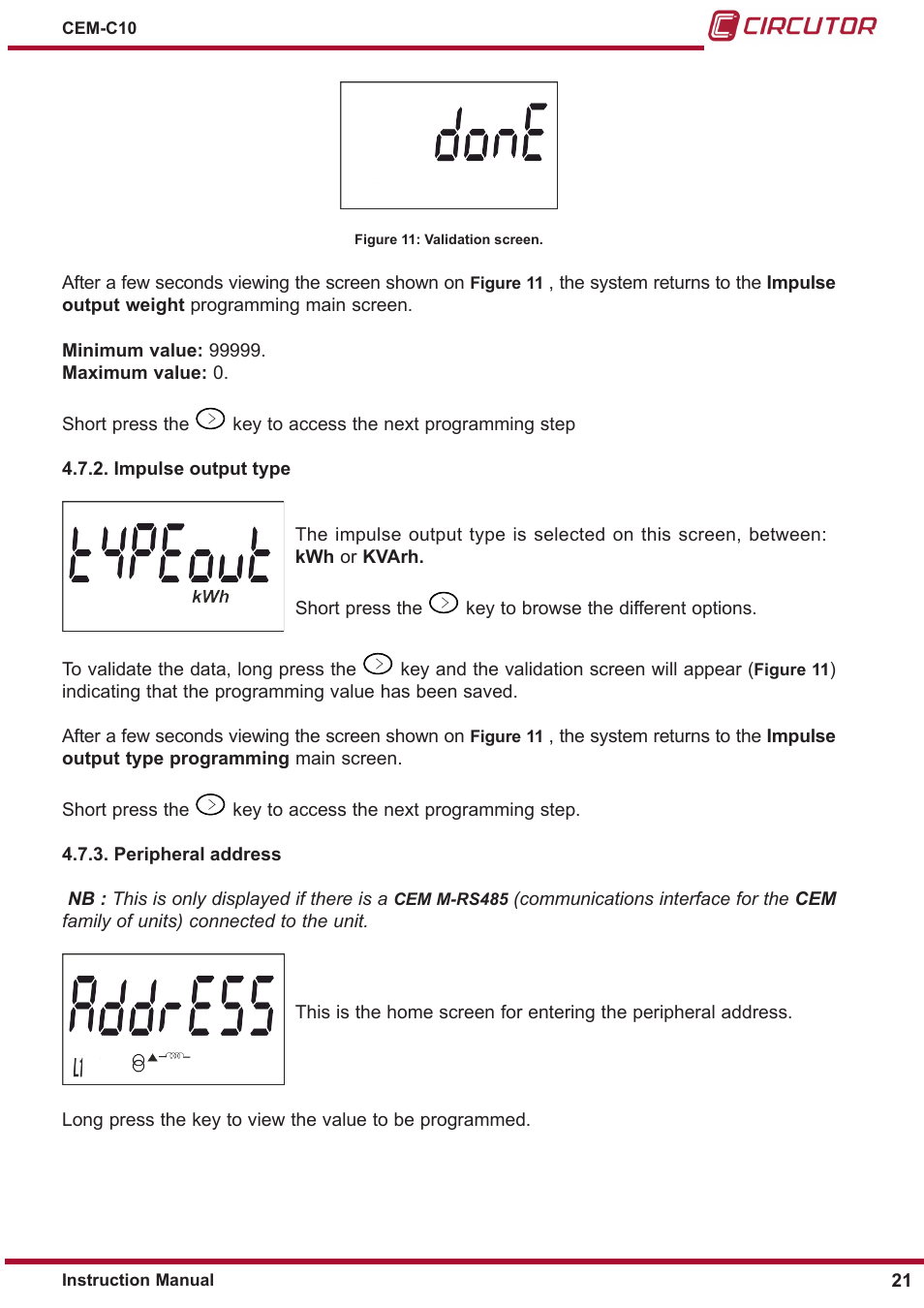 Peripheral address, Impulse output type, Figure 11 | CIRCUTOR CEM-C10 series User Manual | Page 21 / 36