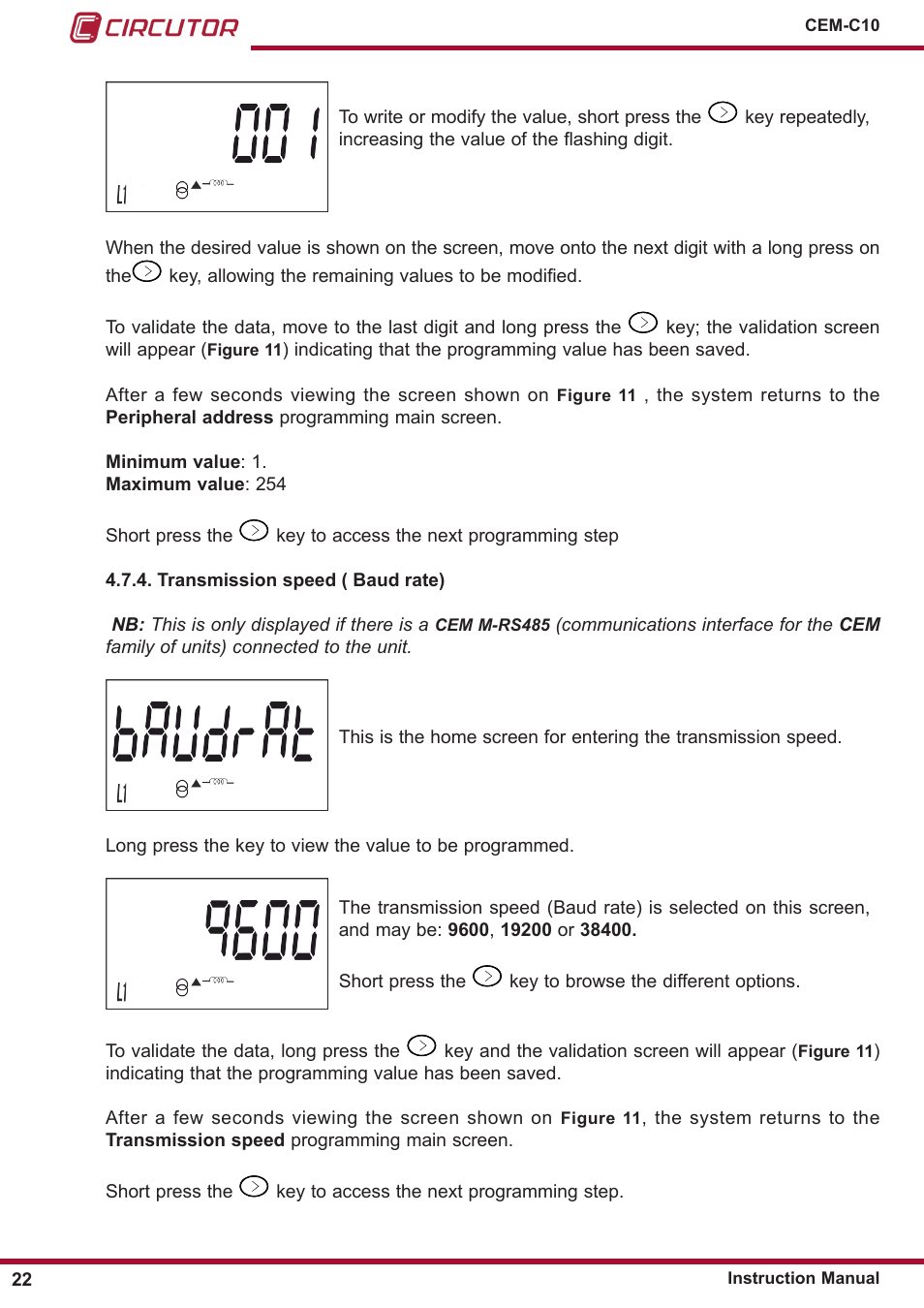 Transmission speed ( baud rate) | CIRCUTOR CEM-C10 series User Manual | Page 22 / 36