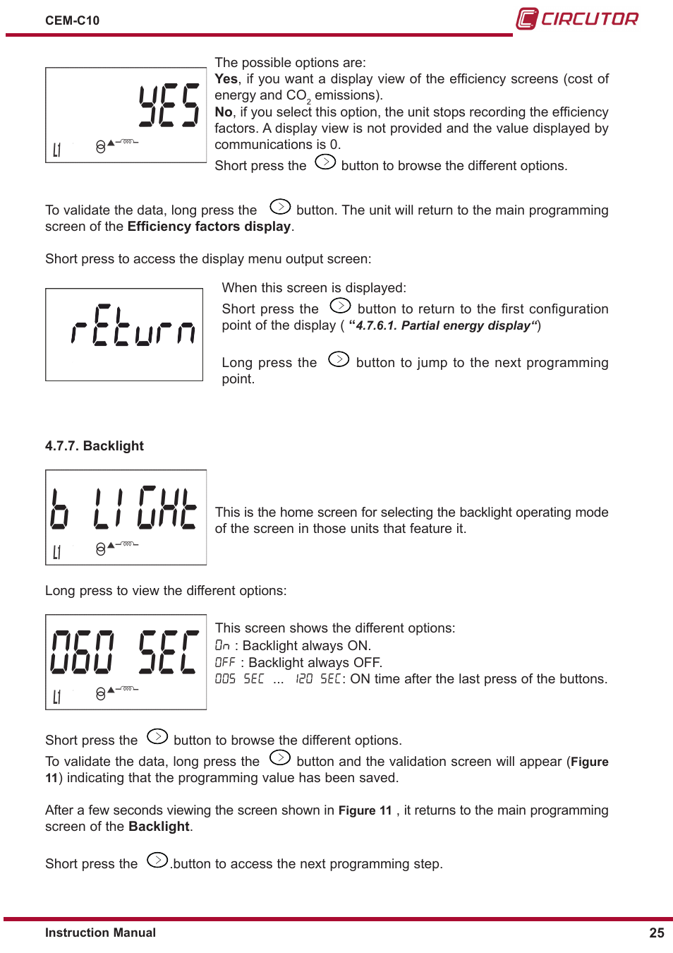 Backlight | CIRCUTOR CEM-C10 series User Manual | Page 25 / 36