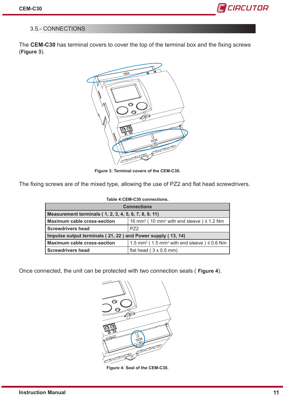 Connections | CIRCUTOR CEM-C30 series User Manual | Page 11 / 42