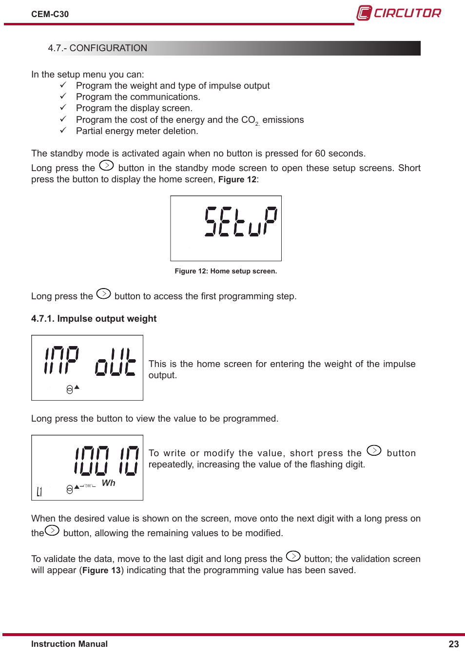 Impulse output weight | CIRCUTOR CEM-C30 series User Manual | Page 23 / 42