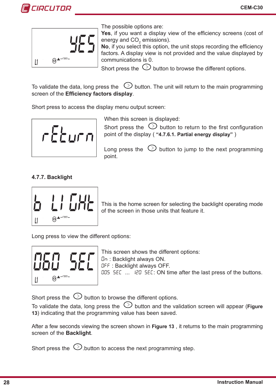 Backlight | CIRCUTOR CEM-C30 series User Manual | Page 28 / 42