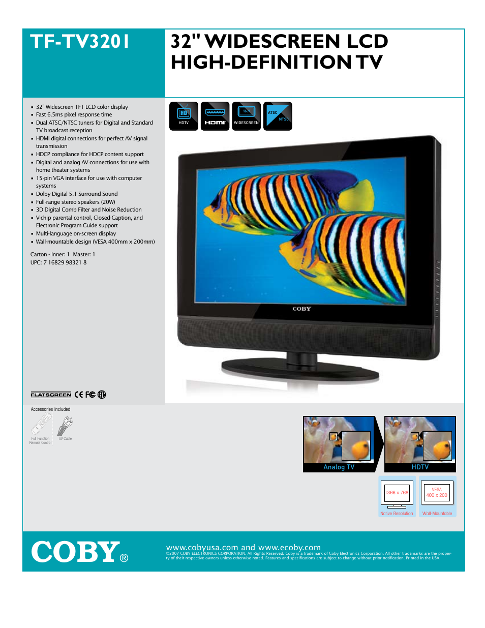 COBY TF-TV3201 User Manual | 1 page